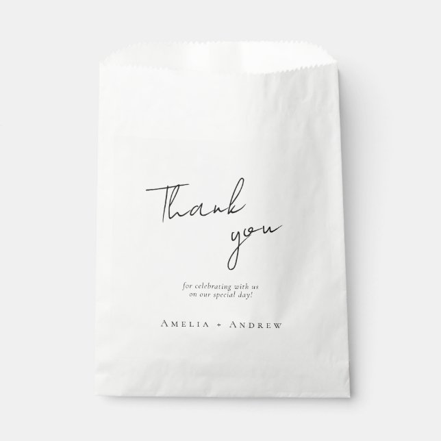 Sachets En Papier Élégant minimaliste noir Mariage de script blanc (Devant)