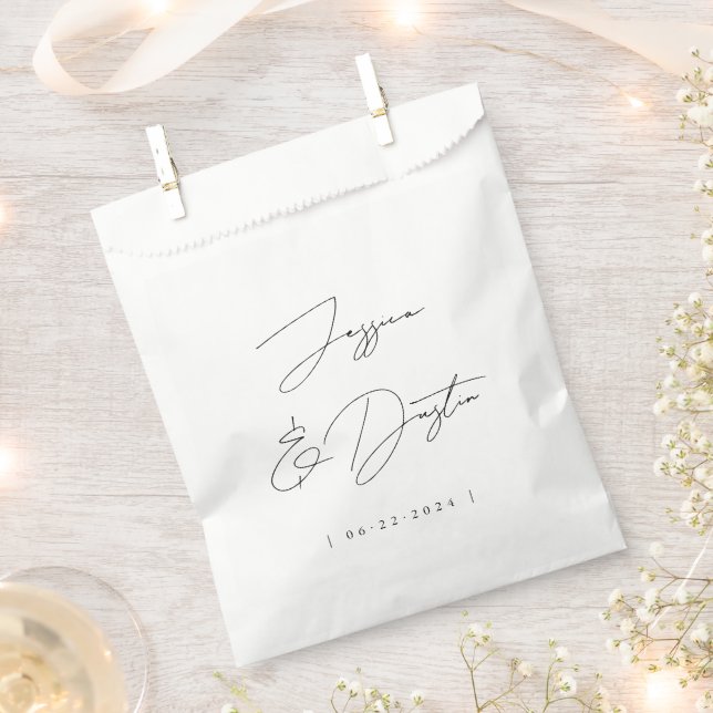 Sachets En Papier Élégant minimaliste Noms Date Script Mariage noir (Coupé)