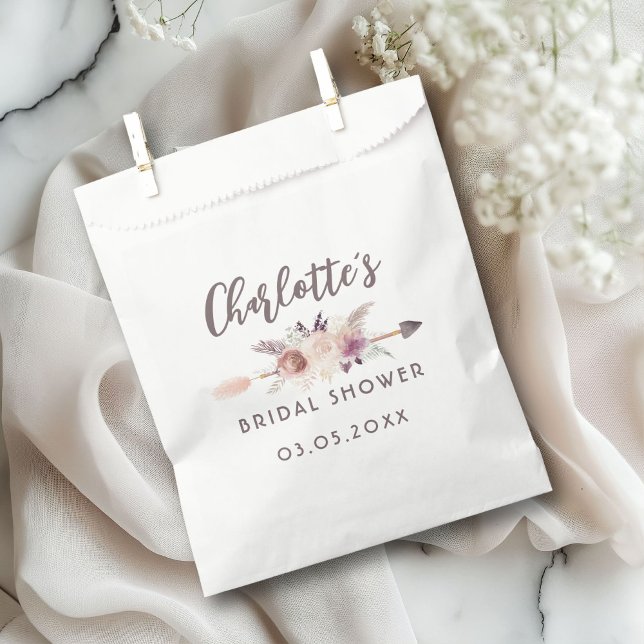 Sachets En Papier Élégant, moderne, boho (Elegant, modern, boho, bridal shower favor bag with your name and date.)