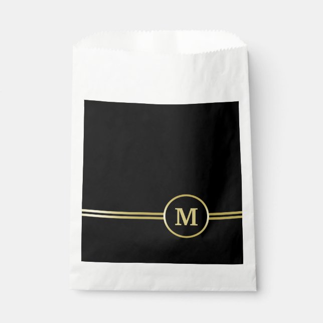 Sachets En Papier Élégant or Monogramme personnalisé sur noir (Devant)