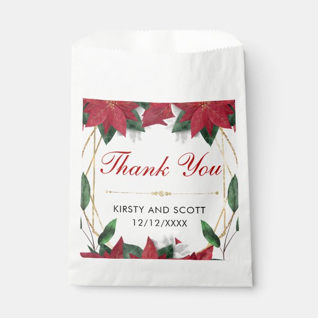 Sachets En Papier Elegant Poinsettia Gold Christmas Wedding (Devant)