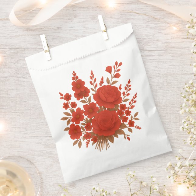 Sachets En Papier Elegant Red Floral Bouquet with Roses Romantic (Coupé)