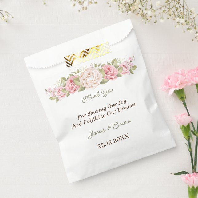 Sachets En Papier Élégant Rose Fleur Personnalisé (Scellé)