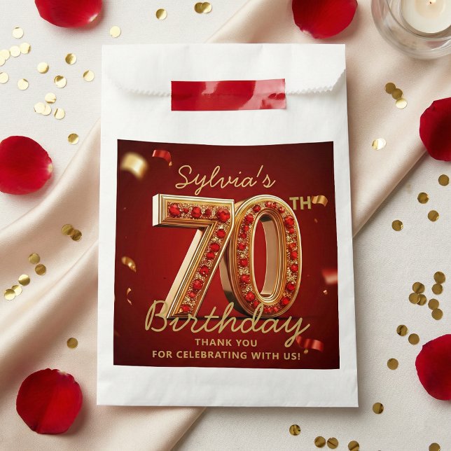 Sachets En Papier Elegant Ruby Red Gold Jewel Glitter 70th Birthday  (Créateur téléchargé)
