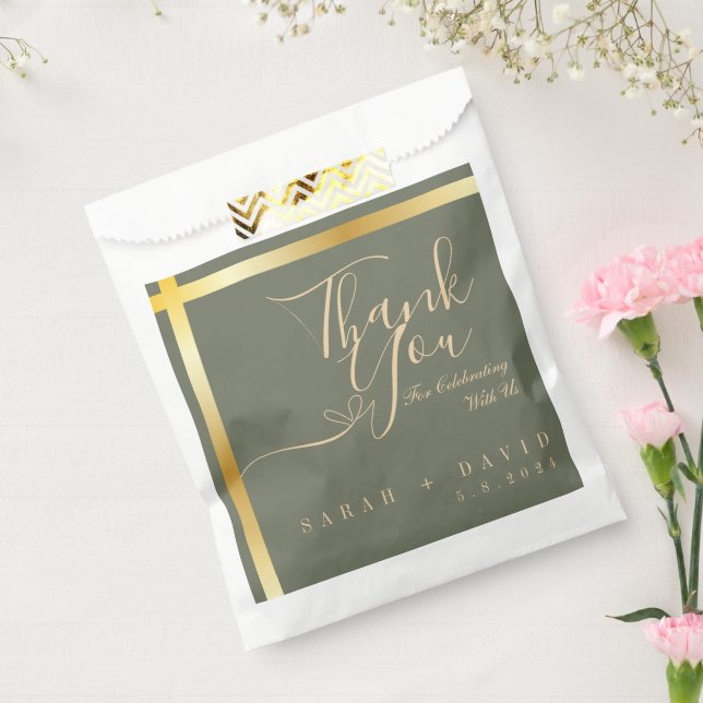 Sachets En Papier Elégant Sage Green avec Mariage Gold Stripe (Scellé)