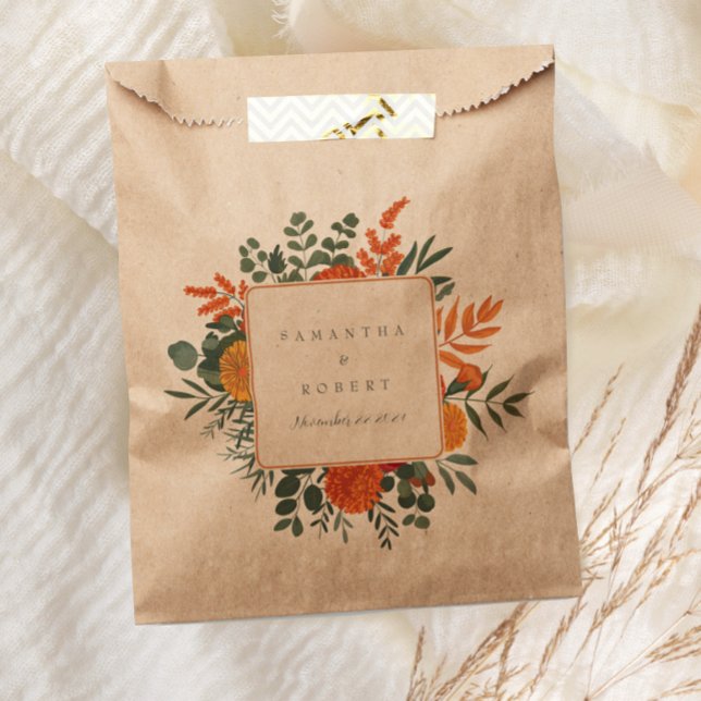 Sachets En Papier Élégant Turquoise en terre cuite automne Floral Ma (Créateur téléchargé)