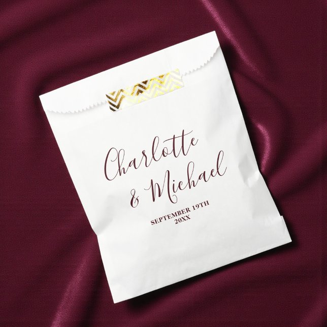 Sachets En Papier Elegant White & Burgundy Script Minimalist Wedding (Créateur téléchargé)