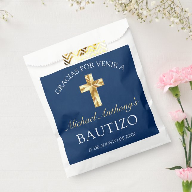 Sachets En Papier Elegante Bautismo de Bebé Azul Marino Dorado (Scellé)