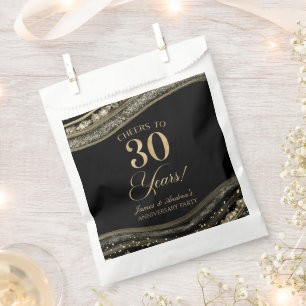 Sachets En Papier Élégante Black Gold Agate 30e anniversaire fête