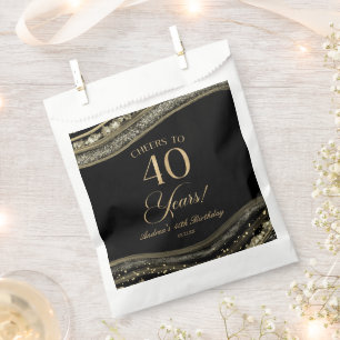 Sachets En Papier Elégante Black Gold Agate 40e fête d'anniversaire