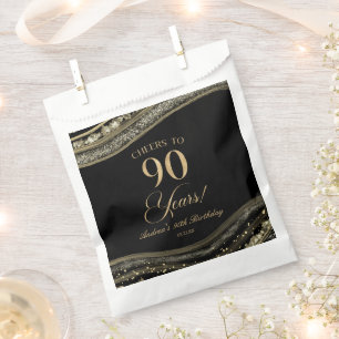 Sachets En Papier Elégante Black Gold Agate 90e fête d'anniversaire