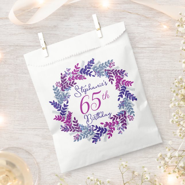 Sachets En Papier Élégante couronne rose violet 65e anniversaire (Coupé)