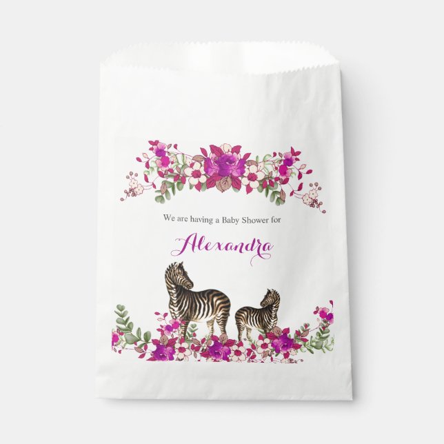 Sachets En Papier Élégante fête de Baby shower floral rose Zebra (Devant)