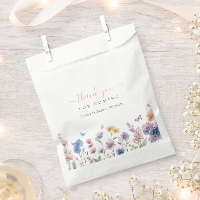 Sachets En Papier Elégante Fête des mariées Fleur sauvage aquarelle (Coupé)