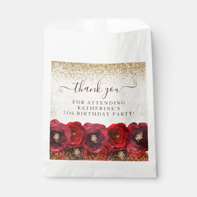 Sachets En Papier Élégante Rose rouge Floral 75e Merci d'anniversair (Devant)