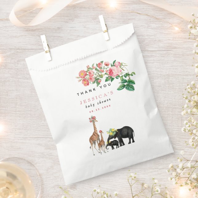 Sachets En Papier Eléphant mignon & Giraffe Fille Baby shower Floral (Coupé)