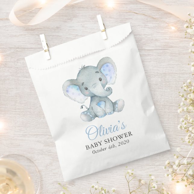 Sachets En Papier Eléphant mignon, Petit Eléphant, Bleu, Baby shower (Coupé)