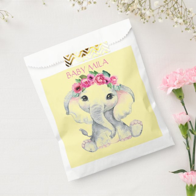 Sachets En Papier Elephant pink girl baby shower favor (Scellé)