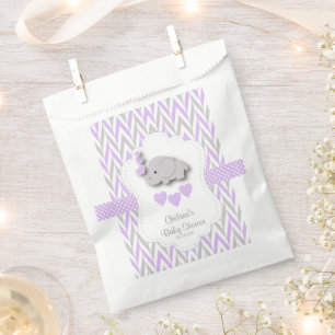 Sachets En Papier Eléphant violet et gris Baby shower 2