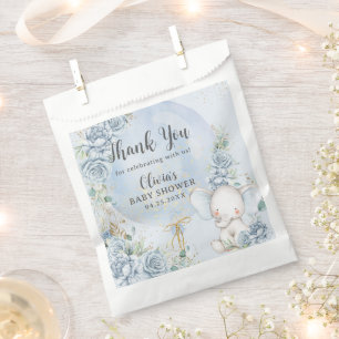 Sachets En Papier Éléphanteau à ballon floral bleu clair Baby Shower