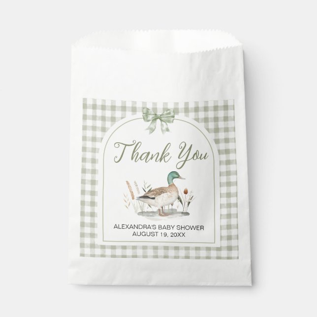 Sachets En Papier en vichy Sage Green Mallard Duck Baby shower (Devant)