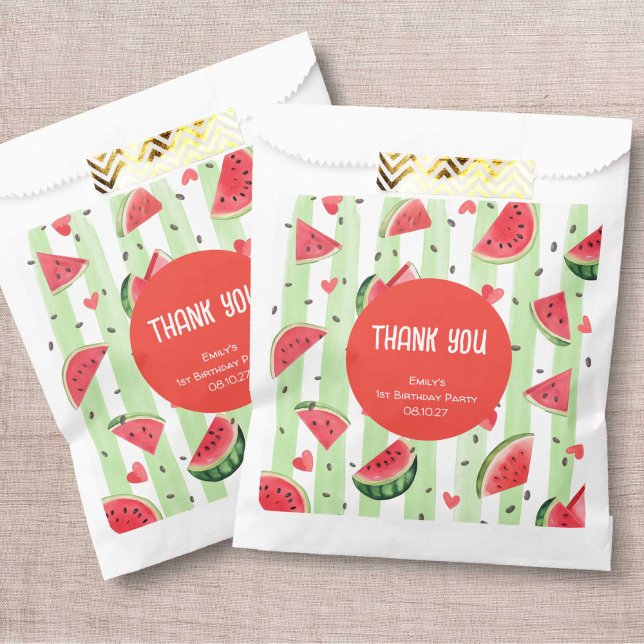 Sachets En Papier Eté Rouge pastèque, adorable mignonne fille Annive (Red Watermelon, One In a melon, Summer Birthday Theme, Girl Party Favor bags.)