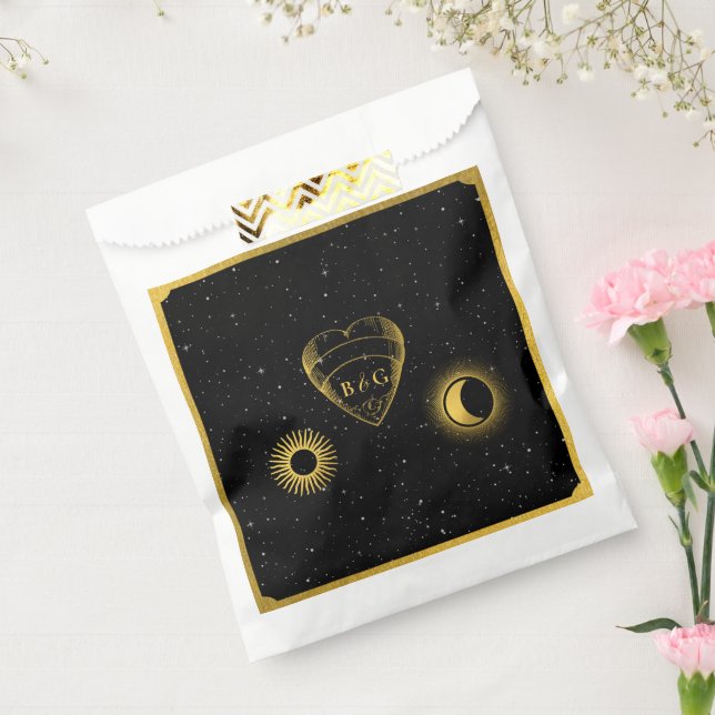 Sachets En Papier Étoiles célestes Crescent Lune Mariage d'or noir (Scellé)