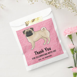 Sachets En Papier Faon Pug Mignon Éponge Sur Cœurs Roses Merci