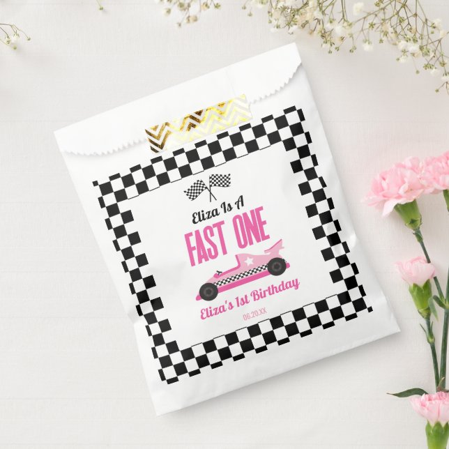 Sachets En Papier Fast One Pink Race Car Premier Anniversaire (Scellé)