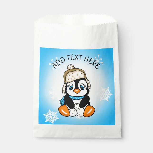 Sachets En Papier Faveurs de pingouins pour bébé personnalisées (Devant)