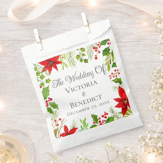 Sachets En Papier Festif Mariage de Noël Floral Personnalisé (Coupé)