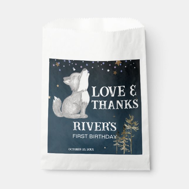 Sachets En Papier Fête d'anniversaire à thème petit loup sauvage un (Devant)