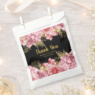 Sachets En Papier Fête d'anniversaire aux fleurs roses et or élégant