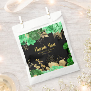 Sachets En Papier Fête d'anniversaire aux fleurs vertes et or élégan