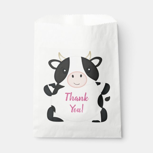 Sachets En Papier Fête d'anniversaire de la ferme de vache (Devant)
