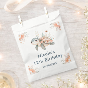 Sachets En Papier Fête d'anniversaire de tortue florale mignonne
