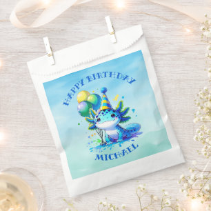 Sachets En Papier Fête d'anniversaire du garçon Axolotl bleu et vert