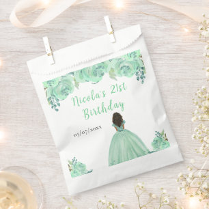 Sachets En Papier Fête d'anniversaire florale menthe Princesse à pea