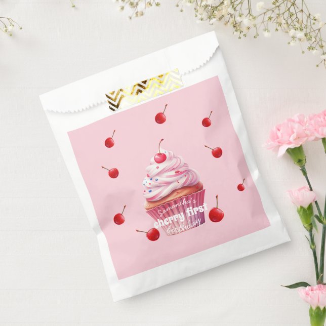 Sachets En Papier Fête d'anniversaire pour bébé rose avec thème ceri (Scellé)