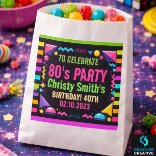 Sachets En Papier Fête d'anniversaire Rétro Néon années 80