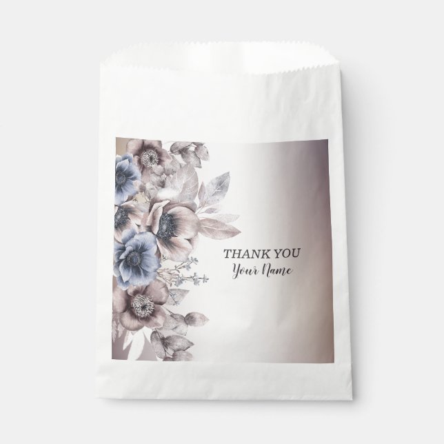 Sachets En Papier Fête de mariage Aquarelle Pastel Blue Beige Fleurs (Devant)