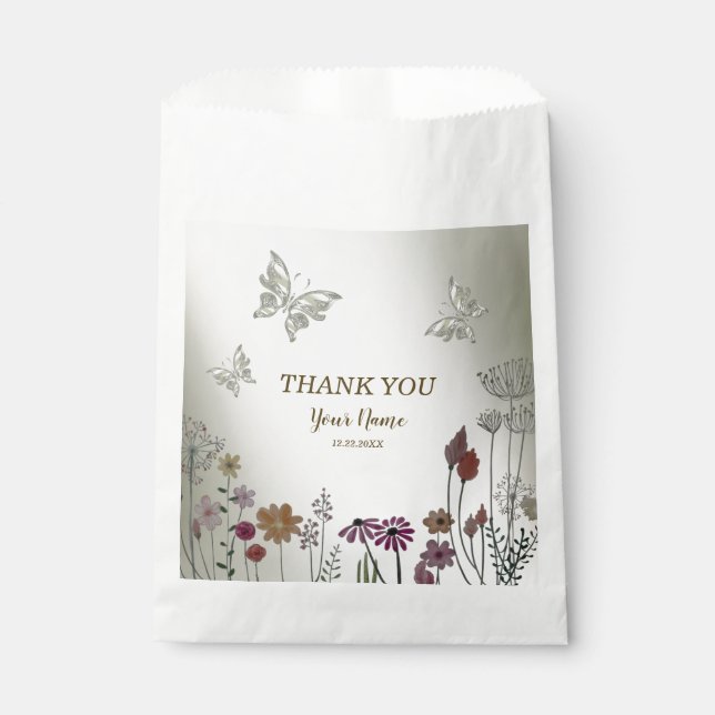 Sachets En Papier Fête de mariage Fleurs de jardin colorées Papillon (Devant)