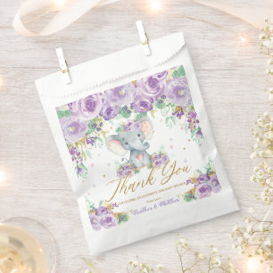 Sachets En Papier Fête de naissance éléphant floral violet mignon
