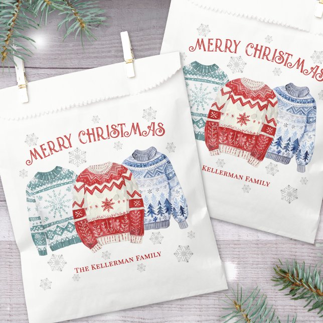 Sachets En Papier Fête de Noël au pull moche (Ugly Sweater Merry Christmas Party Favor Bag )
