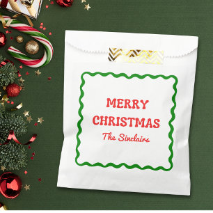 Sachets En Papier Fête de Noël moderne Wavy Border Rouge & Vert