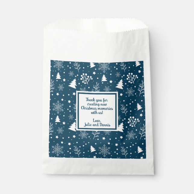 Sachets En Papier Fête des Arbres de Noël Bleus et Blancs (Devant)