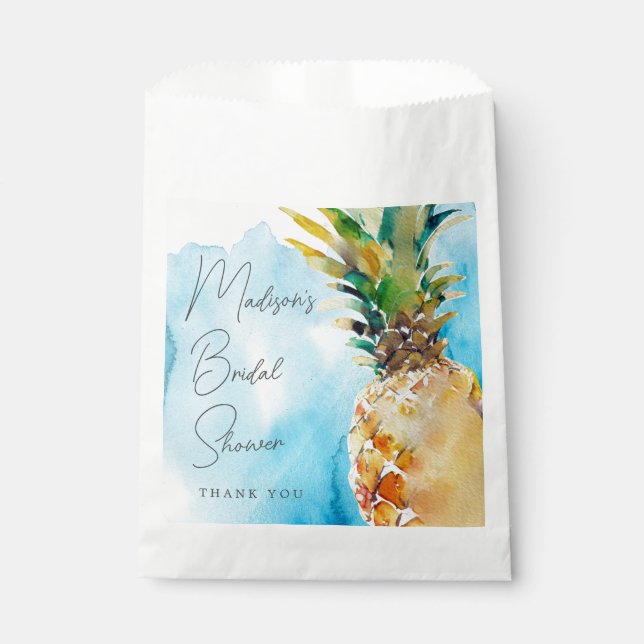 Sachets En Papier Fête des mariées d'aquarelle à ananas tropical (Devant)