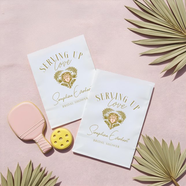 Sachets En Papier Fête des mariées de Pickleball Retro Tropical Palm (Retro Tropical Palm Tree Pickleball Bridal Shower Favor Bag)