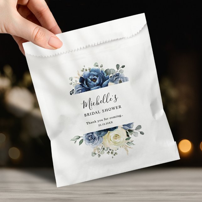 Sachets En Papier Fête des mariées d'ivoire de champagne de la marin (Dusty Blue Navy Champagne Ivory Bridal Shower Favor Bag)
