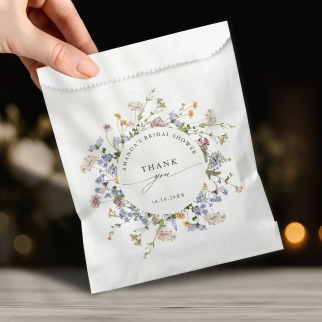 Sachets En Papier Fête des mariées du jardin du Fleur sauvage de pri (Spring Wildflower Meadow Garden Bridal Shower Favor Bag)